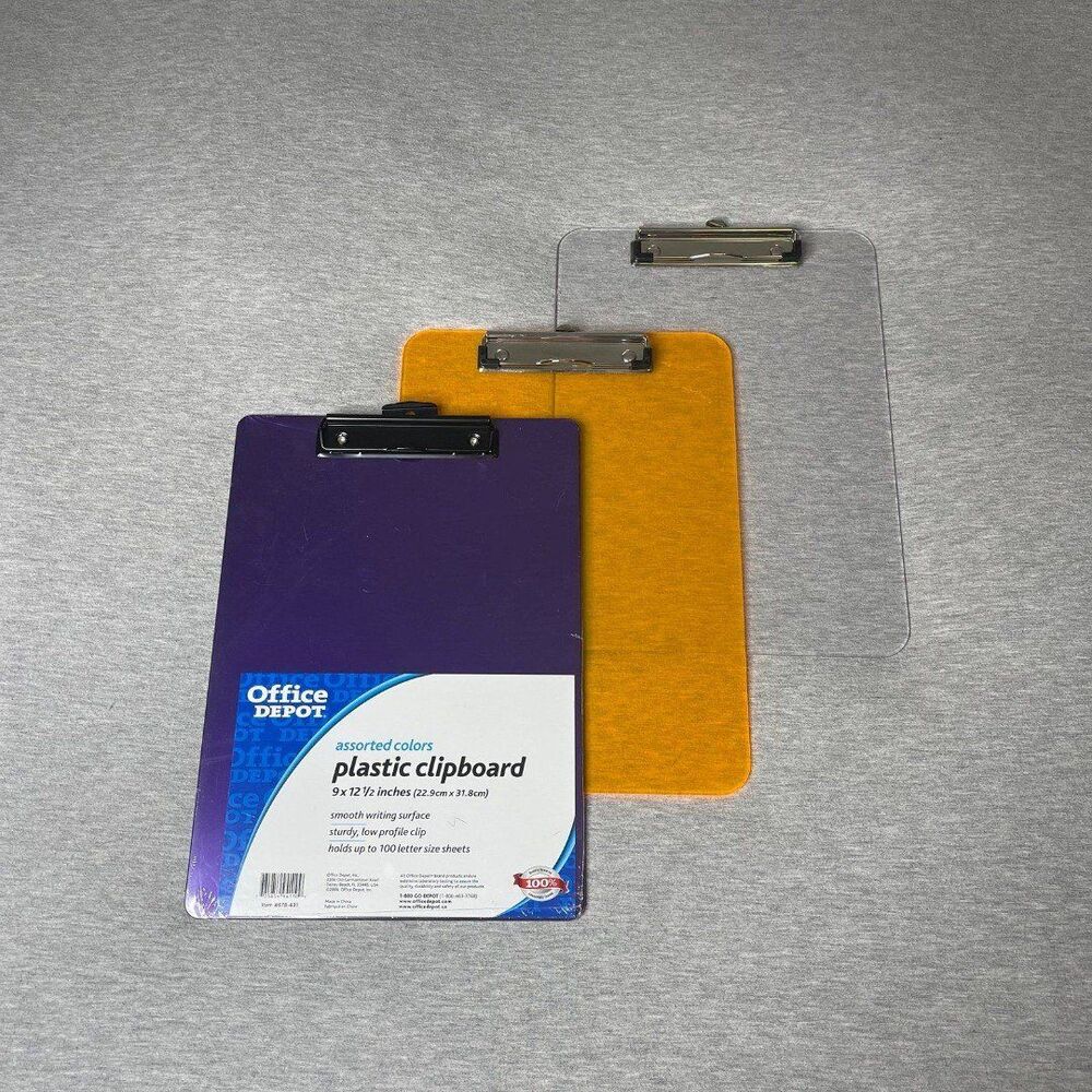 Office Depot Assorted Colors Plastic Clipboards 3 PCS. Set
